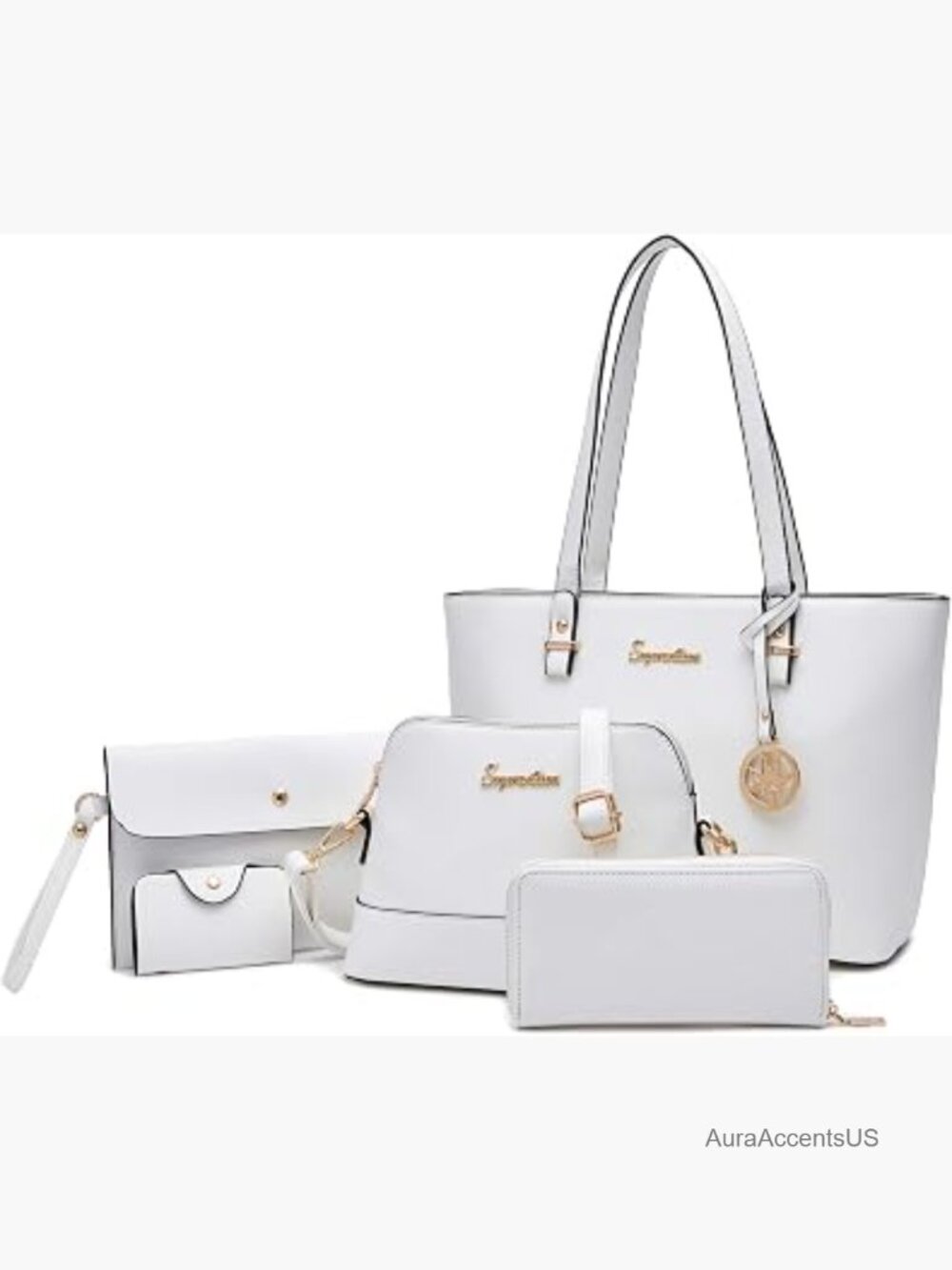Tote Handbag Set 5pcs - Satchel Purse Shoulder Bag Wallet Clutch Card Holder
